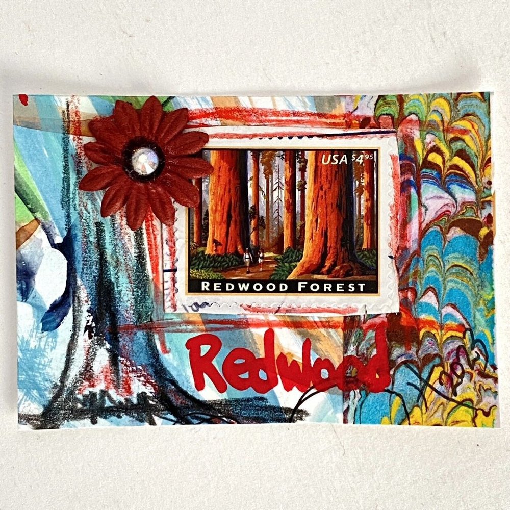 ACEO Original Acrylic Painting USA Postage Stamp Art Tristina Dietz Elmes ATC